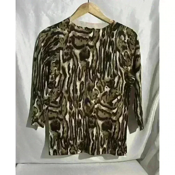Talbots Sweater 100% Pure Merino Wool Leopard Print Crewneck Size LP - Picture 1 of 5